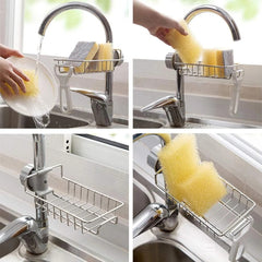 Stainless Steel Sink Faucet Organizer | Kitchen Sink Sponge Holder Rack | Kitchen Darin Rack & Soap Holder (Box Packing)