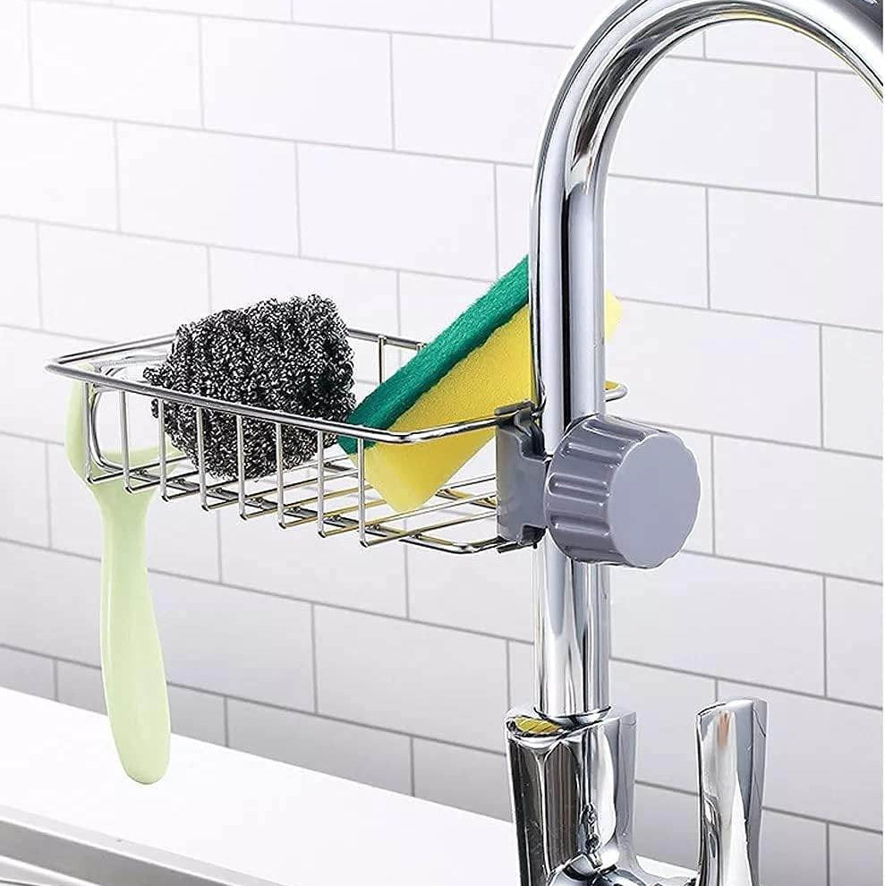 Stainless Steel Sink Faucet Organizer | Kitchen Sink Sponge Holder Rack | Kitchen Darin Rack & Soap Holder (Box Packing)